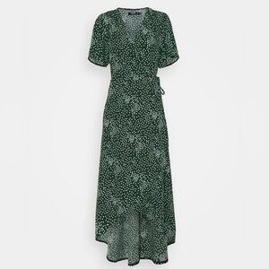 Miss guided green and white dots wrap dress